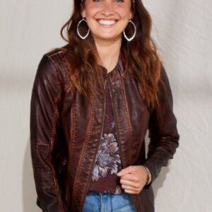 Maurices Faux Leather Moto Jacket | Brown | Size Large | Excellent Condition